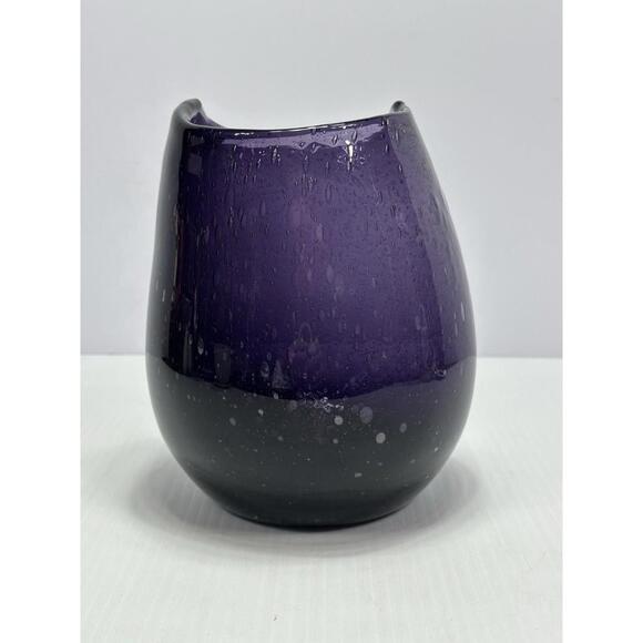 Art Glass Artist Hand Blown Bubble Glass Amethyst Purple 7.5" Tall Vase Jar - Picture 1 of 7